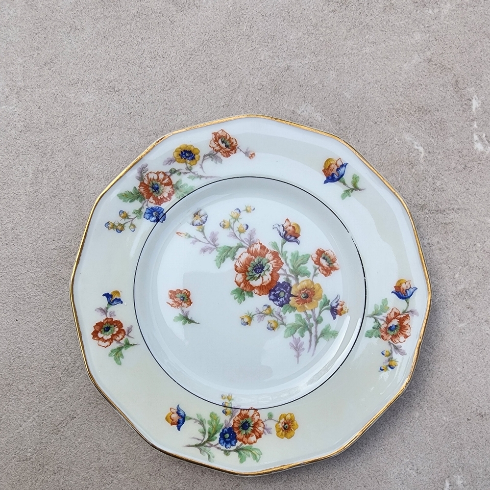 Haviland Limoges Peonies Pattern Fine Bone China Dish Salad Plate Gold Rim Antiq